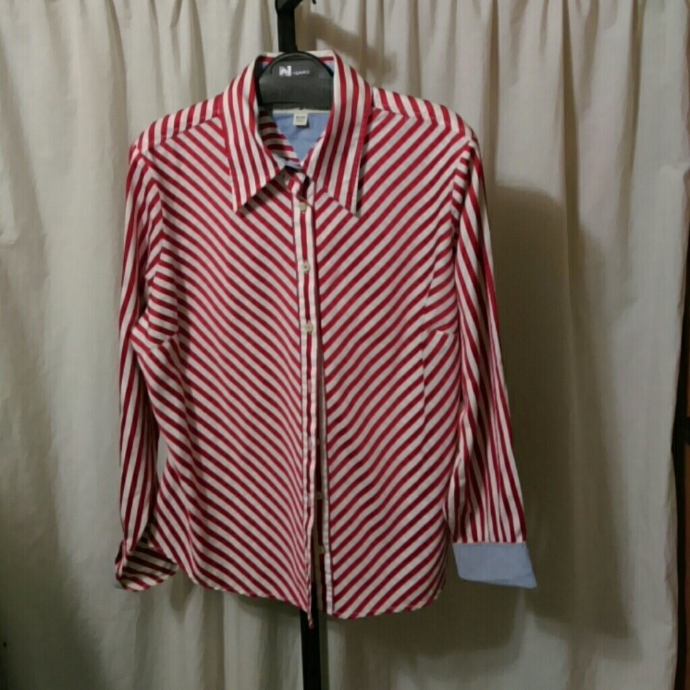 Tommy Hilfiger Long Sleeve Red White Shirt Blouse Size XL. EUC